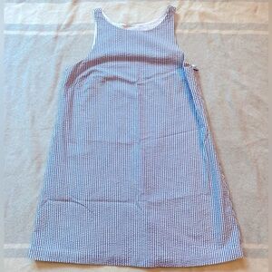 Seersucker Shift Dress 100% Cotton‎ Sleeveless Blue White Preppy Nautical 4